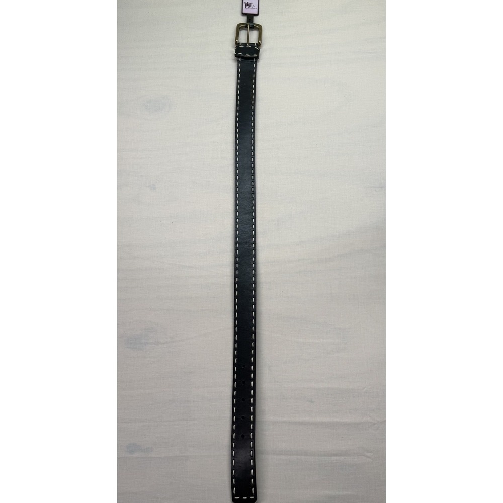 Lady Danbury Women’s Black Leather Belt Size S 34” White Stitch Brass Buckle NEW